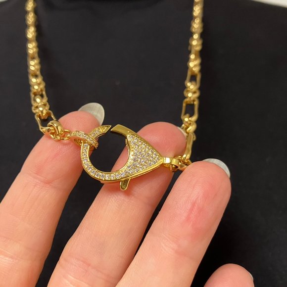 NEW 18k Real Gold Plated Paper Clip 25 inch Chain Large Cubic Zirconia Clasp - Picture 6 of 14